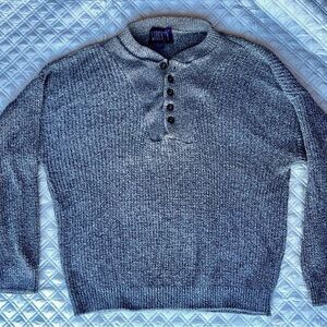 Vintage Liberty Gray Sweater Mens L Cotton Blend Knit Crewneck Ski Lodge Core